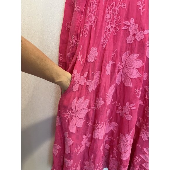 Johnny Was Nathy Lily Dress Medium Size Hot Pink Embroidery Floral NWT $598 - Picture 9 of 13